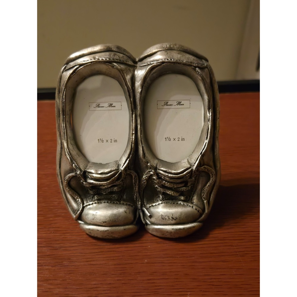 Ashleigh‎ Manor Silver Baby Shoes Double Picture Frame 1.5x2 Miniature Keepsake